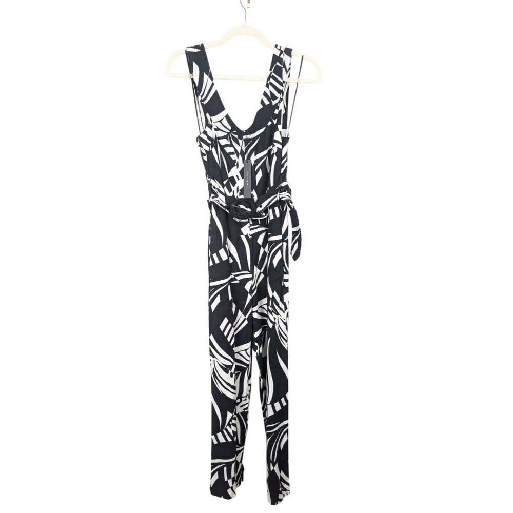 TAHARI Linen Blend Belted Jumpsuit Comfort Relaxed Leisure 4 NEW - Picture 2 of 13